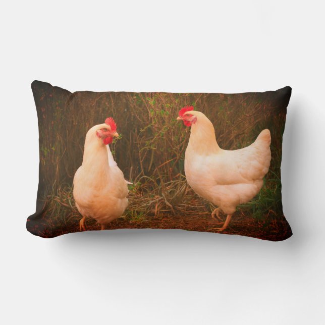 Funky Chicken Hen Hy-Line Silver Brown Lumbar Cushion (Front)