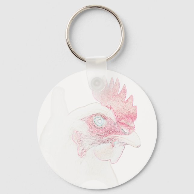 Funky Chicken Hen Rooster Head Key Ring (Front)