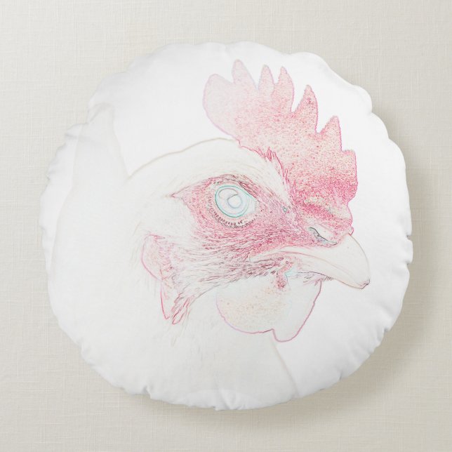 Funky Chicken Hen Rooster Head Round Cushion (Front)