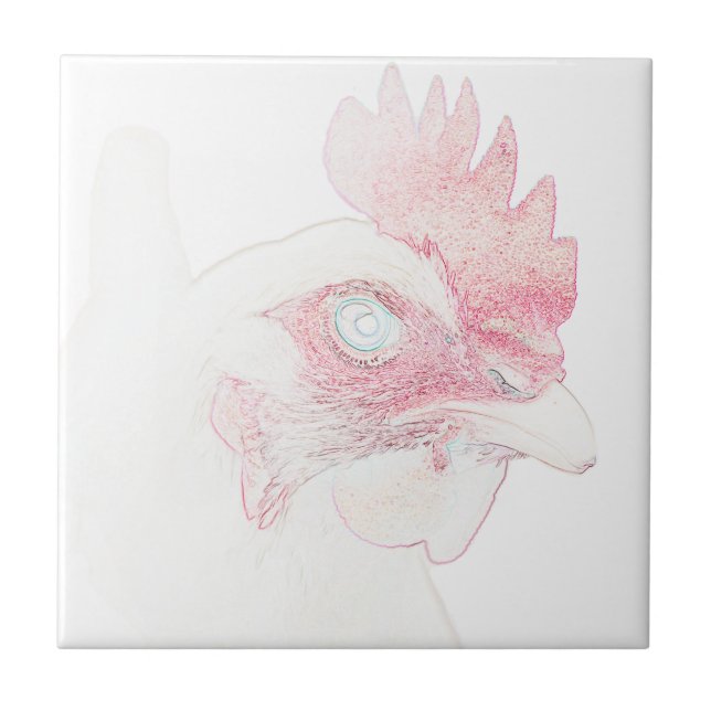 Funky Chicken Hen Rooster Head Sketch Tile (Front)