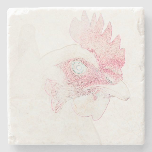 Funky Chicken Hen Rooster Head Stone Coaster (Front)