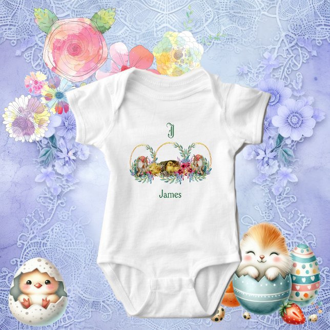 Funky Chicks Easter Bunny Floral Monogram Custom Baby Bodysuit (Funky Chicks Easter Bunny Floral Monogram Custom Baby Bodysuit)