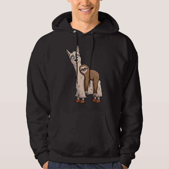 Funky Chilled Sloth Riding A Fancy Llama Hoodie (Front)