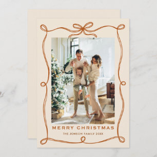 Funky Christmas Boho Beige Bow Ribbon 2 Photo Holiday Card