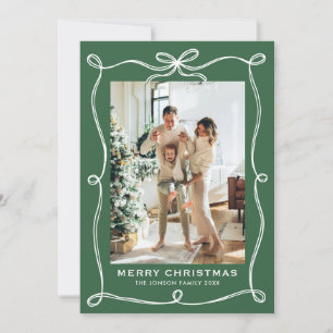 Funky Christmas Sage Green Bow Ribbon 3 Photo Holiday Card