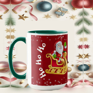 Funky Christmas Santa Reindeer Ho-Ho-Ho Red Green Mug