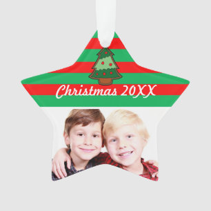 Funky Christmas Tree and Stripes Custom Photo Ornament