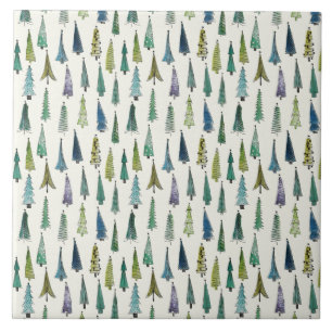 Funky Christmas Trees (Cute Illustrated Art) Tile