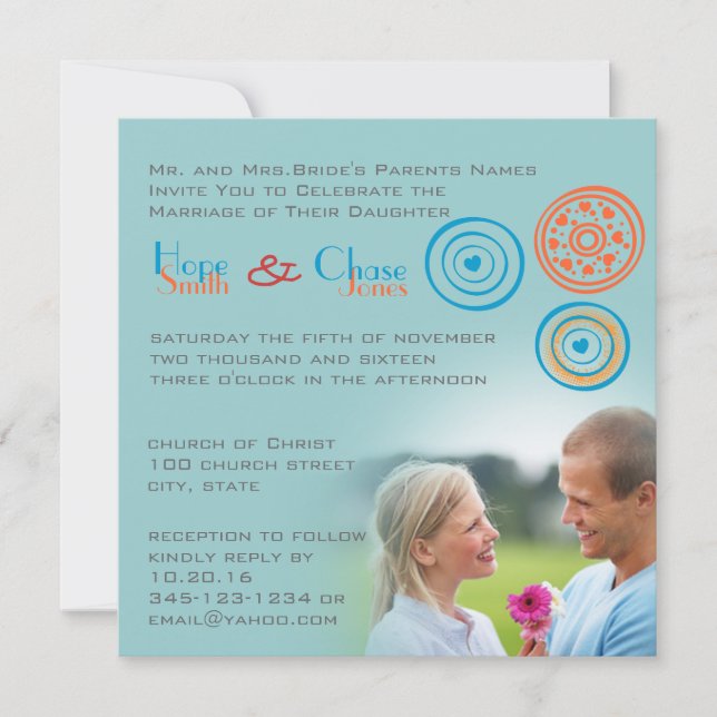 Funky Circle Heart Wedding Invitation (Front)