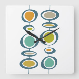 Funky Circles Mid Century Modern Colourful Retro Square Wall Clock