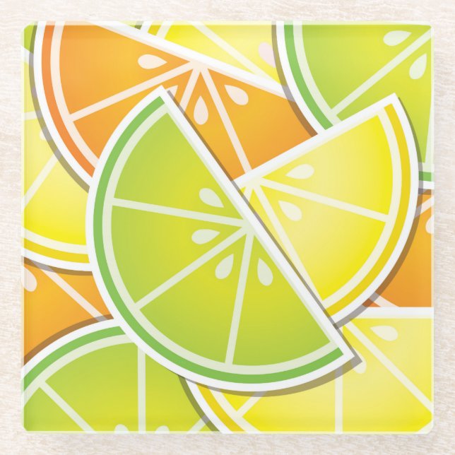 Funky citrus wedges glass coaster (Front)