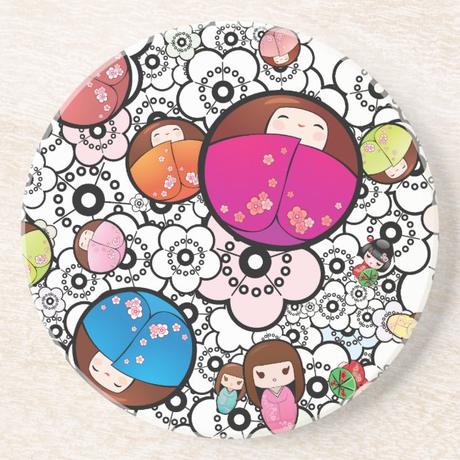 Funky Coasters with Japanese Kokeshi Dolls (Front)