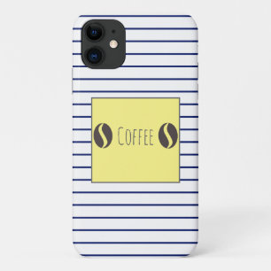 Funky Coffee Beans Blue White Stripes Case-Mate iPhone Case