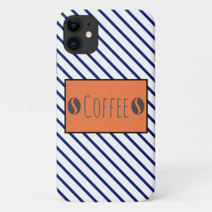Funky Coffee Beans Blue White Stripes Case-Mate iPhone Case