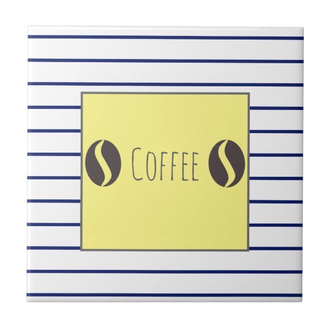 Funky Coffee Beans Blue White Stripes Tile (Front)