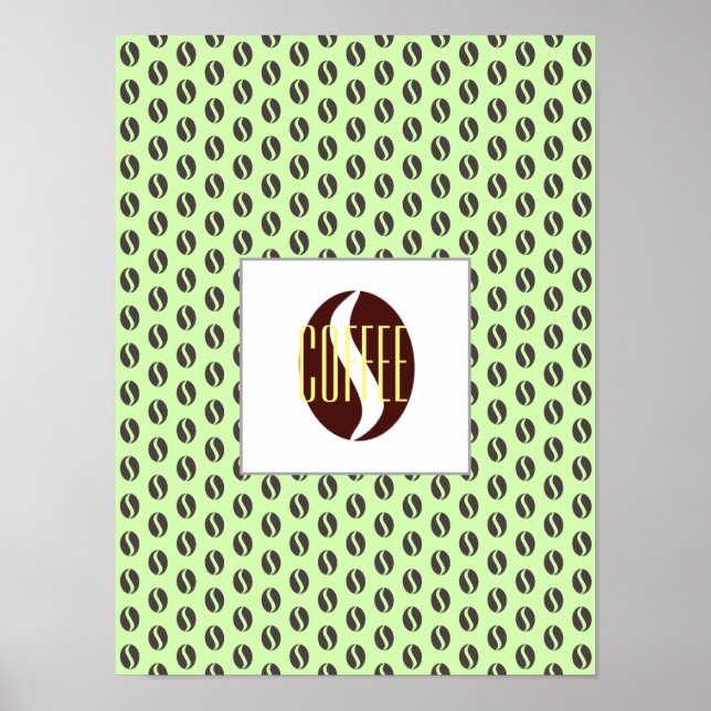 Funky Coffee Beans Pattern Frame Word Poster (Front)
