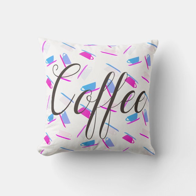 Funky Coffee Mug Cup Pattern Cushion Throw Pillow (Front)