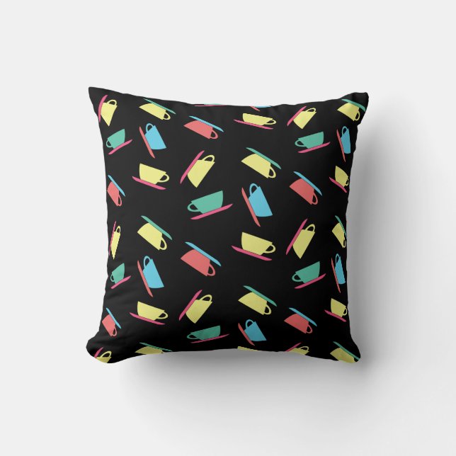 Funky Coffee Mug Cup Pattern Cushion Throw Pillow (Front)