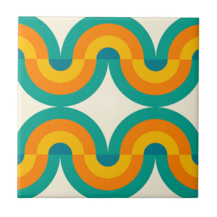 Funky Color Retro Half Circles Art Pattern Tile