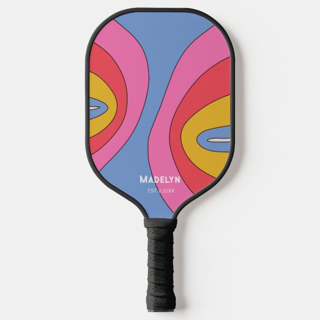 Funky Colorful 70s Vintage  Script Minimalist Name Pickleball Paddle (Front)