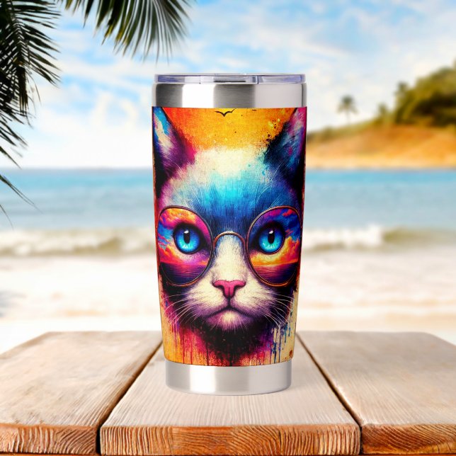 Funky Colorful Cat Illustration  Insulated Tumbler (Beach (Rotated))