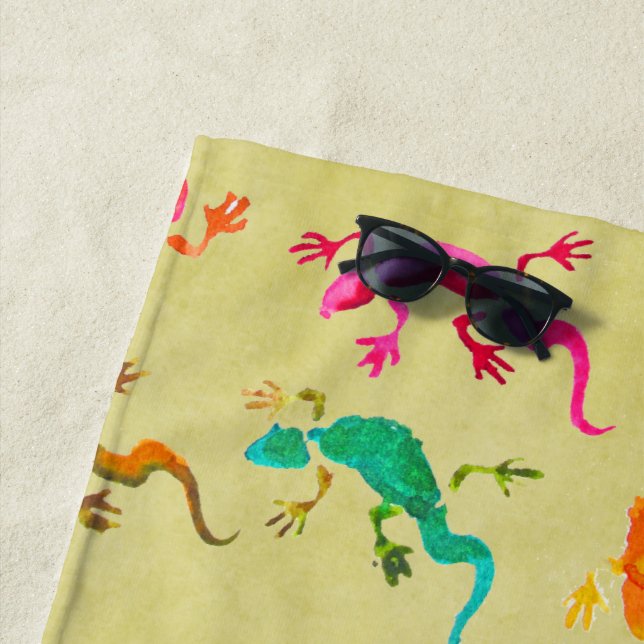 Funky colorful gecko lizard beach style beach towel (In Situ)