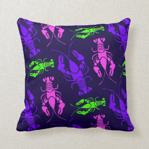 Funky Colorful Lobster or Crawfish Purple Pattern Cushion