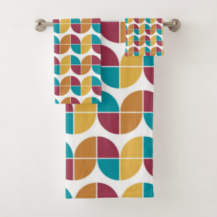 Funky Colorful Retro 70s Vintage Geometric Pattern Bath Towel Set