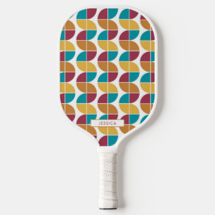 Funky Colorful Retro 70s Vintage Geometric Pattern Pickleball Paddle