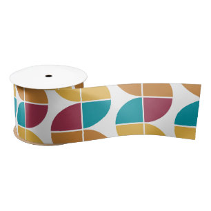 Funky Colorful Retro 70s Vintage Geometric Pattern Satin Ribbon