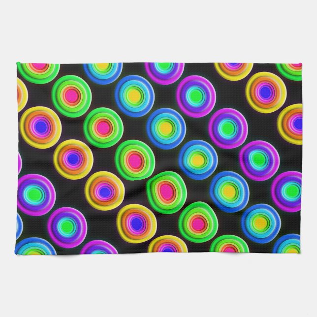 Funky Colourful 3D Circles Tea Towel (Horizontal)