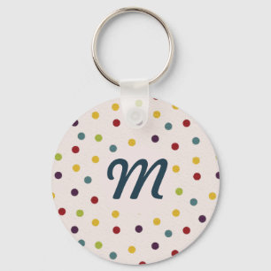 Funky Colourful Dots Pattern Monogram Key Ring