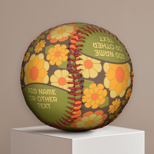 Funky Colourful Earthy Floral Pattern - Monogram Baseball (Creator Uploaded)
