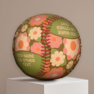 Funky Colourful Earthy Floral Pattern - Monogram Baseball