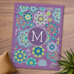 Funky Colourful Floral Pattern Custom Monogram Fleece Blanket
