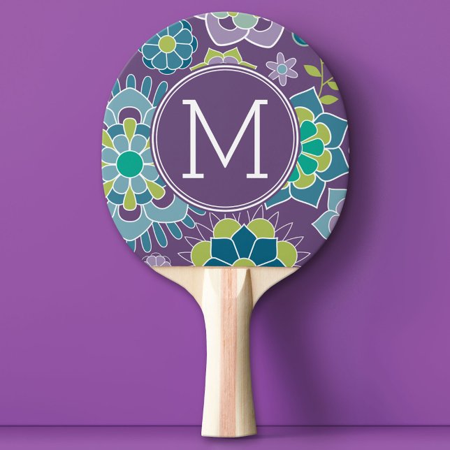 Funky Colourful Floral Pattern Custom Monogram Ping Pong Paddle (Custom Ping Pong Paddle)