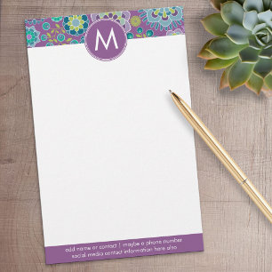 Funky Colourful Floral Pattern Custom Monogram Stationery