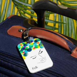 Funky colourful hair girl watercolor luggage tag