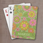Funky Colourful Pastel Floral Pattern - Monogram Playing Cards<br><div class="desc">A fun floral pattern in pink, sage green, orange and yellow with a cosy, cottagecore pattern. Add a monogram to this girly, floral design. If your art still needs to be adjusted, click on the Customise This button. This will take you to a design area where you can move things...</div>