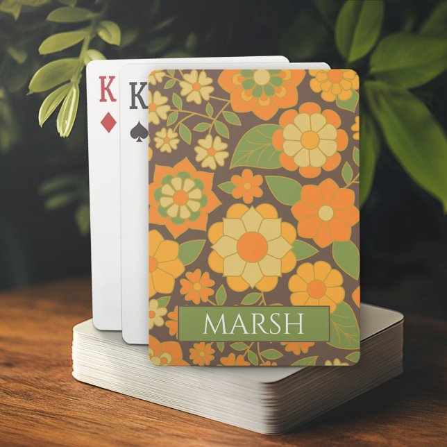 Funky Colourful Pastel Floral Pattern - Monogram Playing Cards (Personalized playing cards)
