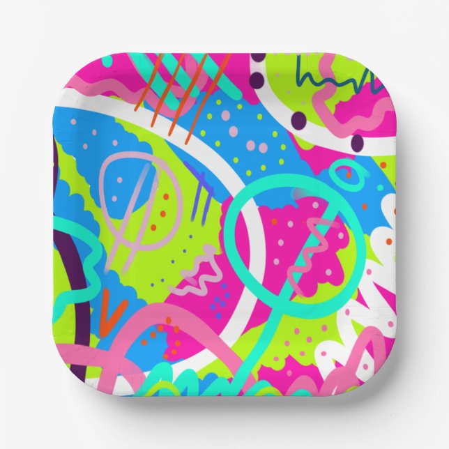 Funky Colourful Pop Art  Paper Plate (Front)