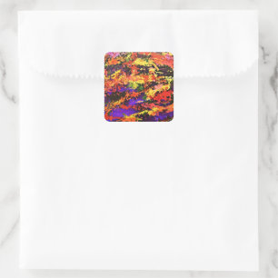 Funky Colourful Rainbow Abstract Splash Paint Art Square Sticker