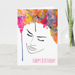 Funky colourful rainbow lady art card
