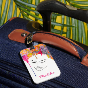 Funky colourful rainbow lady art luggage tag