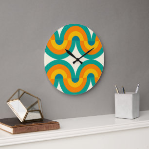 Funky Colourful Retro Half Circles Art Pattern Large Clock