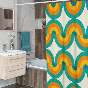 Funky Colourful Retro Half Circles Art Pattern Shower Curtain