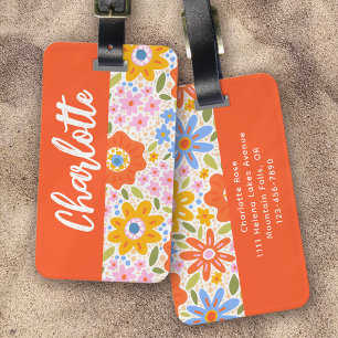 Funky Colourful Retro Monogram Luggage Tag