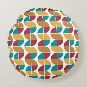 Funky Colourful Retro Vintage Geometric Pattern Round Cushion