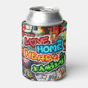 Funky Colourful Streetart Graffiti Love Home Heart Can Cooler