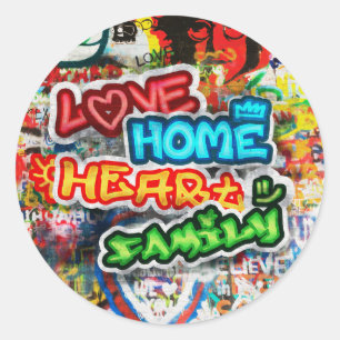 Funky Colourful Streetart Graffiti Love Home Heart Classic Round Sticker